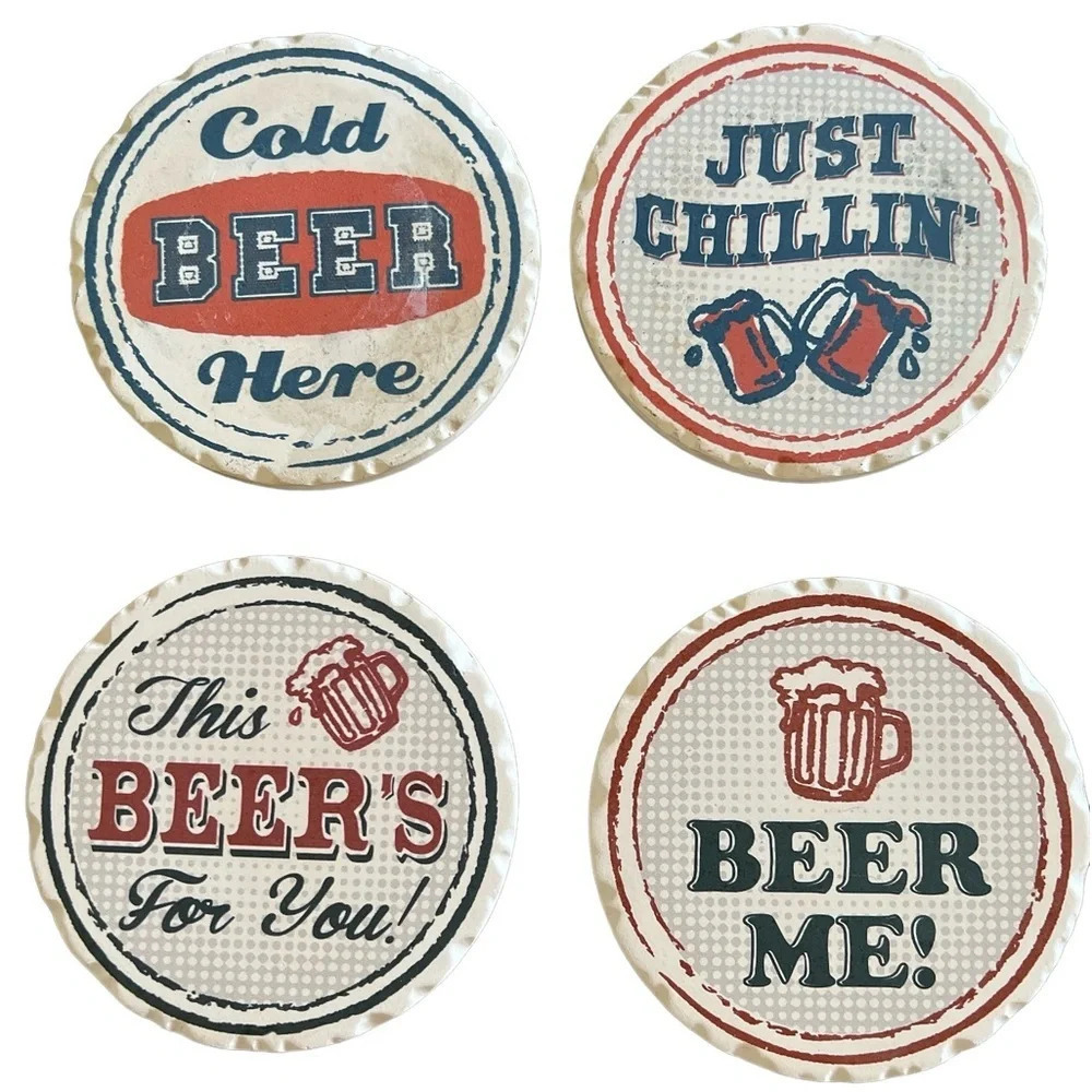 Beer ceramic coaster set stocking stuffer - Picture 3 of 4